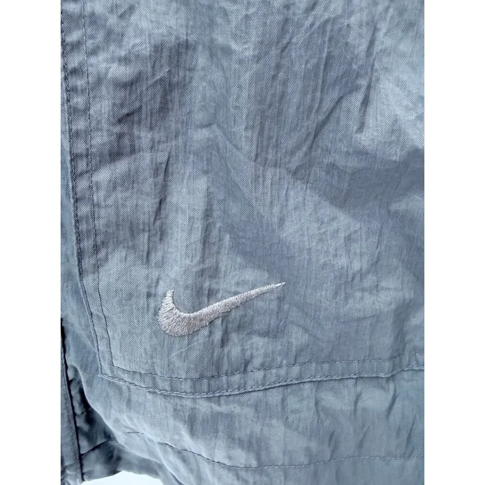 Nike Mens Vintage Hooded Jacket Gray Snap Front Swoosh Windbreaker Large